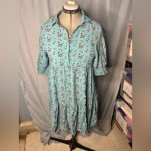 NATURAL LIFE Teal Floral Long Sleeve Dress
